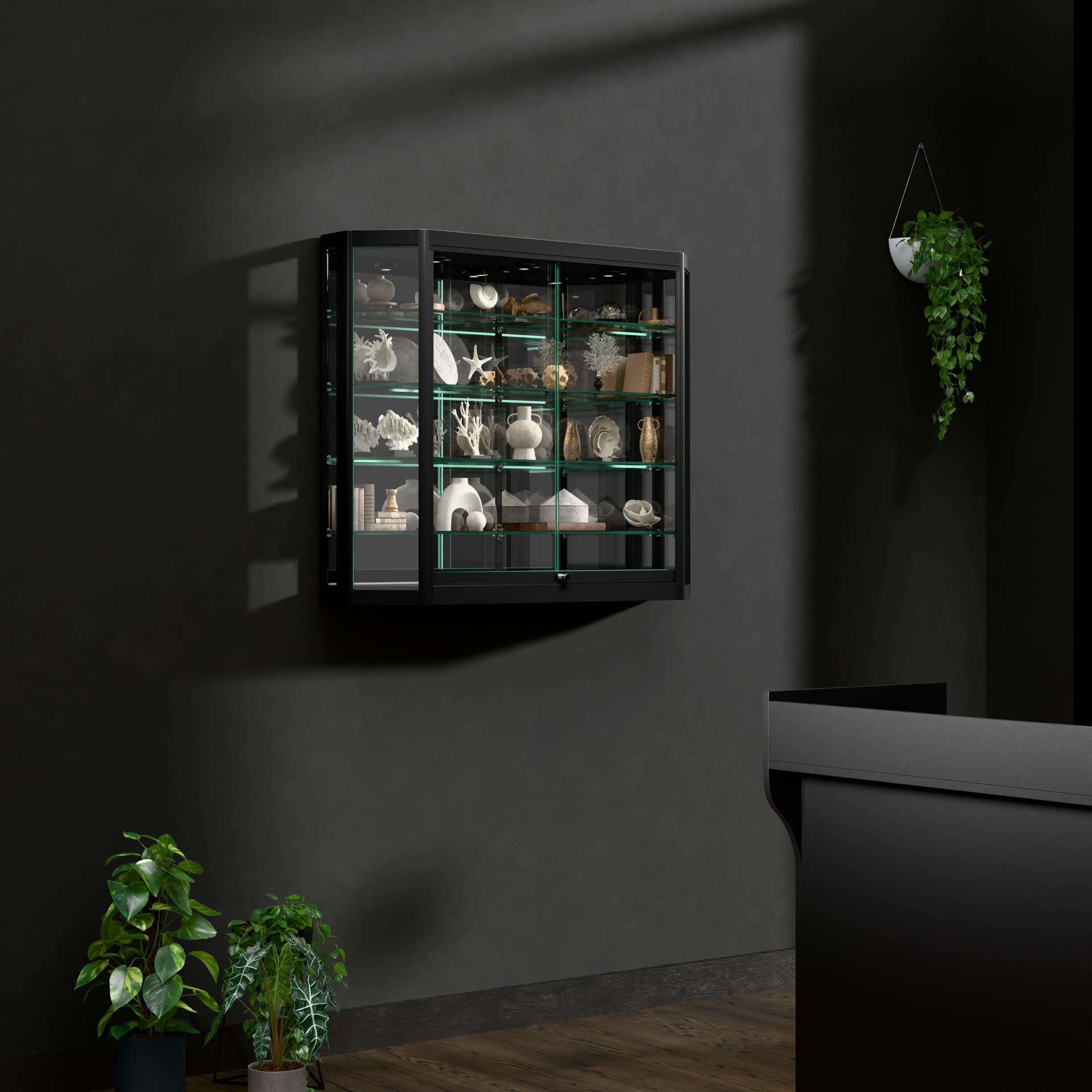 Wall mounted LED cabinet in reception area
