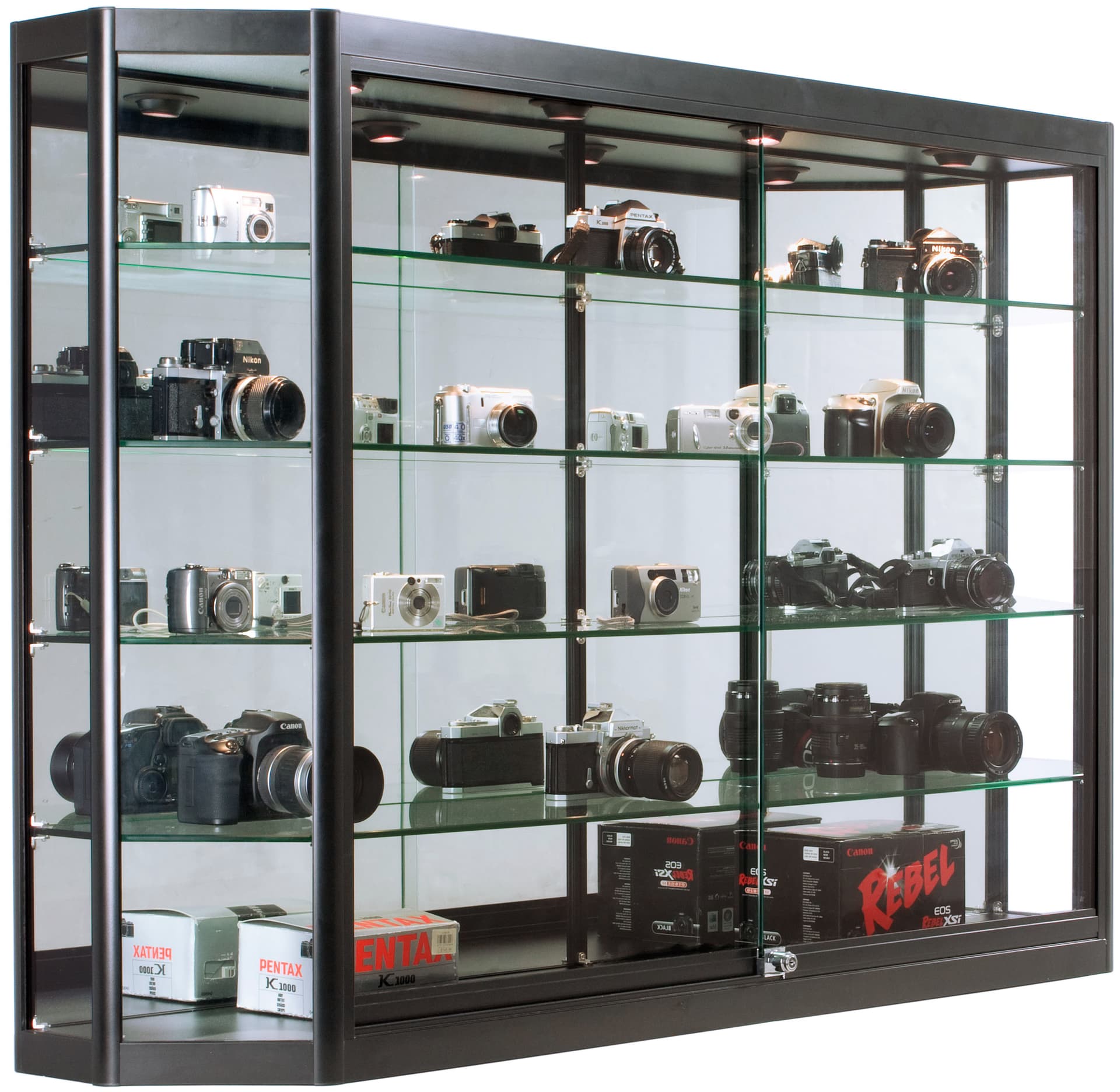 Black Illuminated Wall Display Cabinet