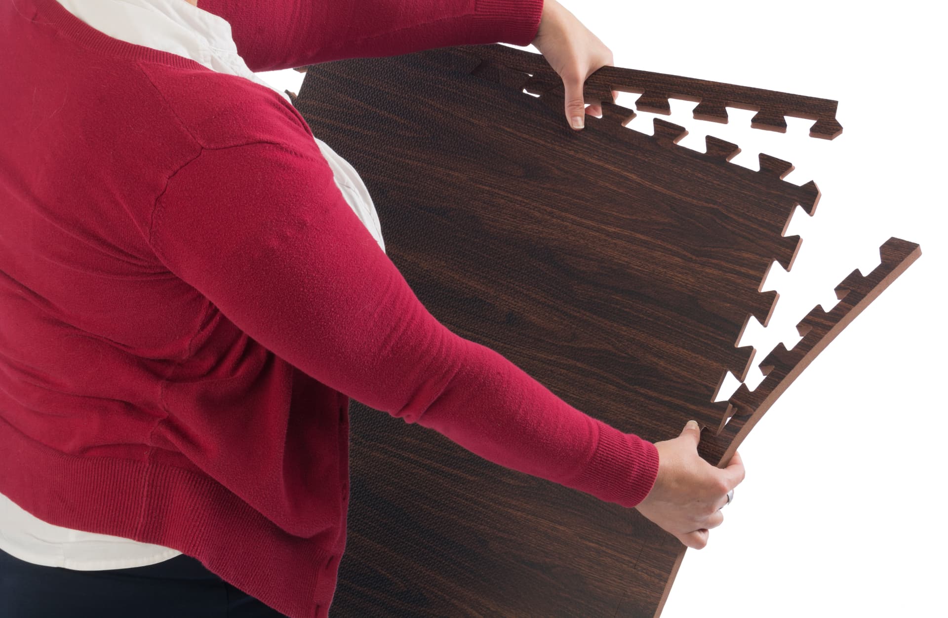 Dark Oak Interlocking Wood Floor Mats with Detachable Border