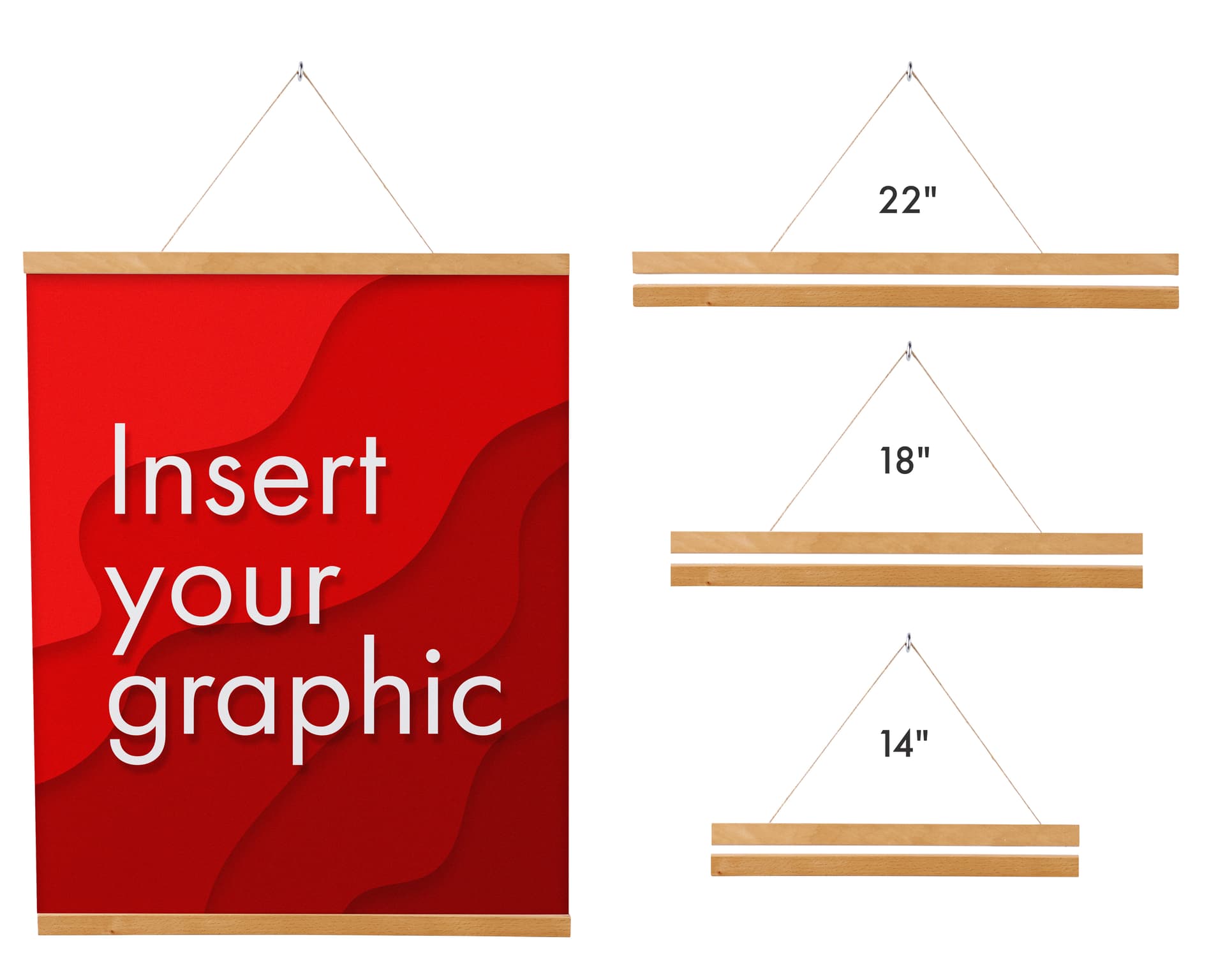 Wood magnetic poster hanger offered in three widths