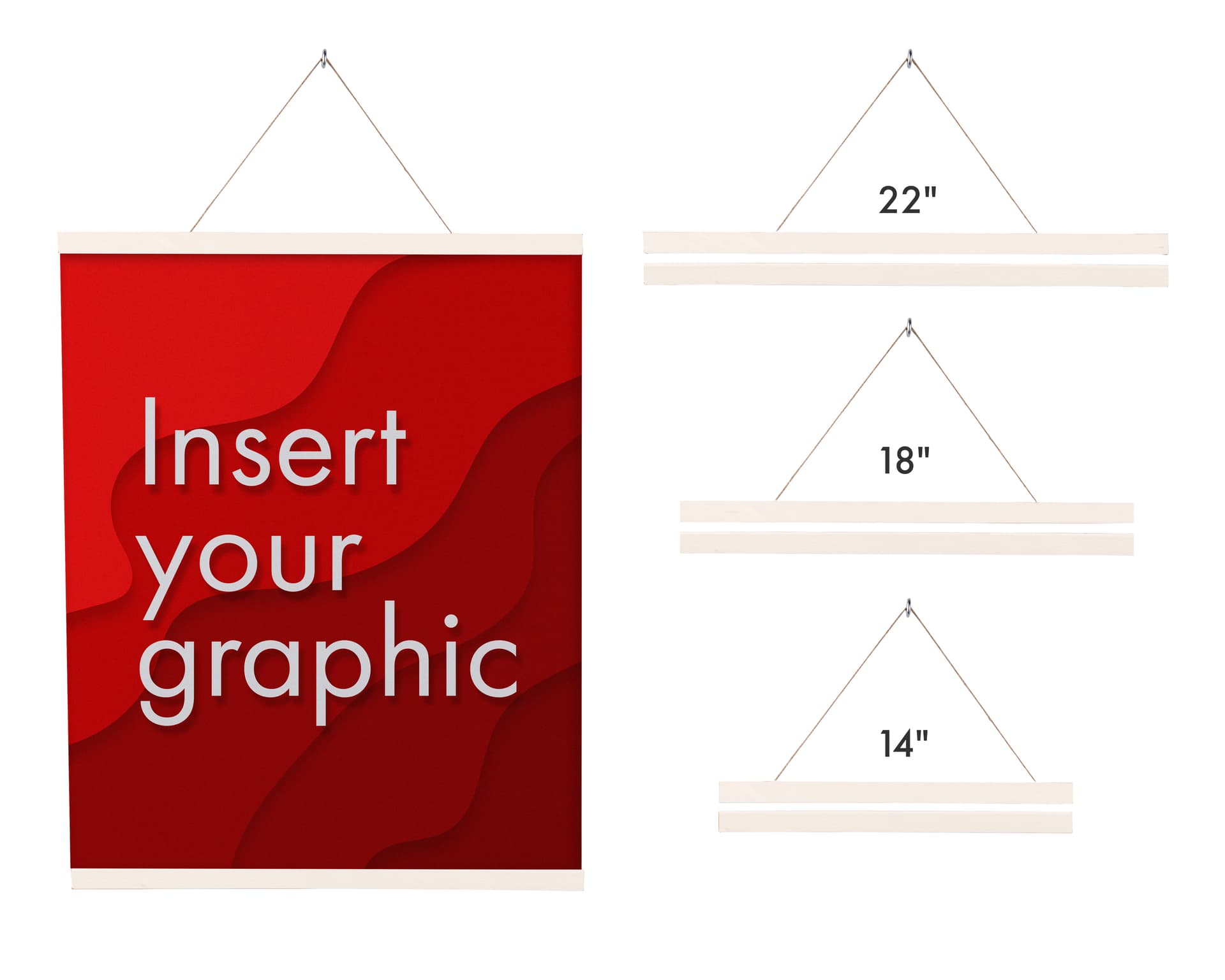 Wood magnetic poster hanger with 22 inch, 18 inch and 14 inch size offerings