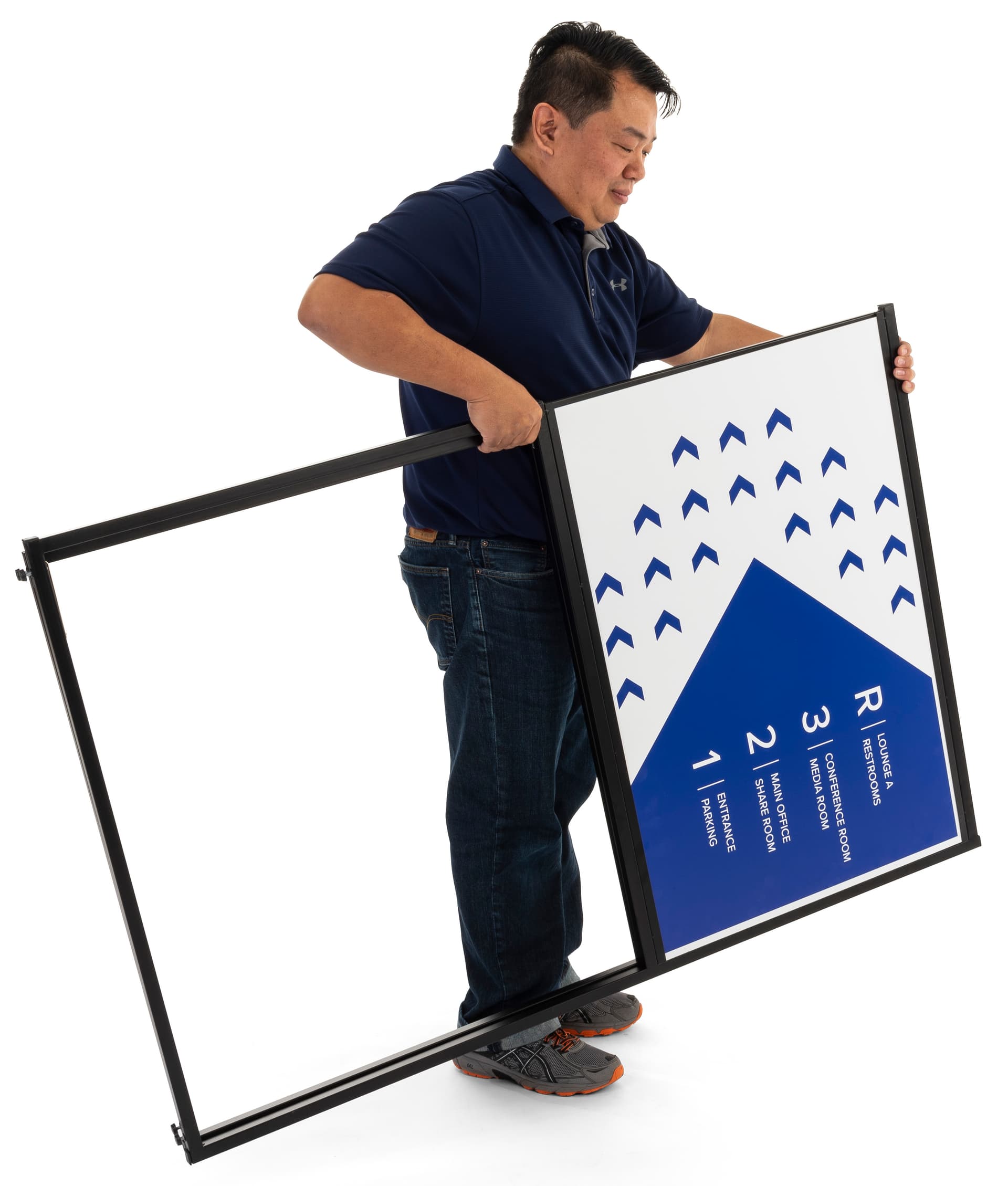 Collapsible free standing corner sign frame made of lightweight metal