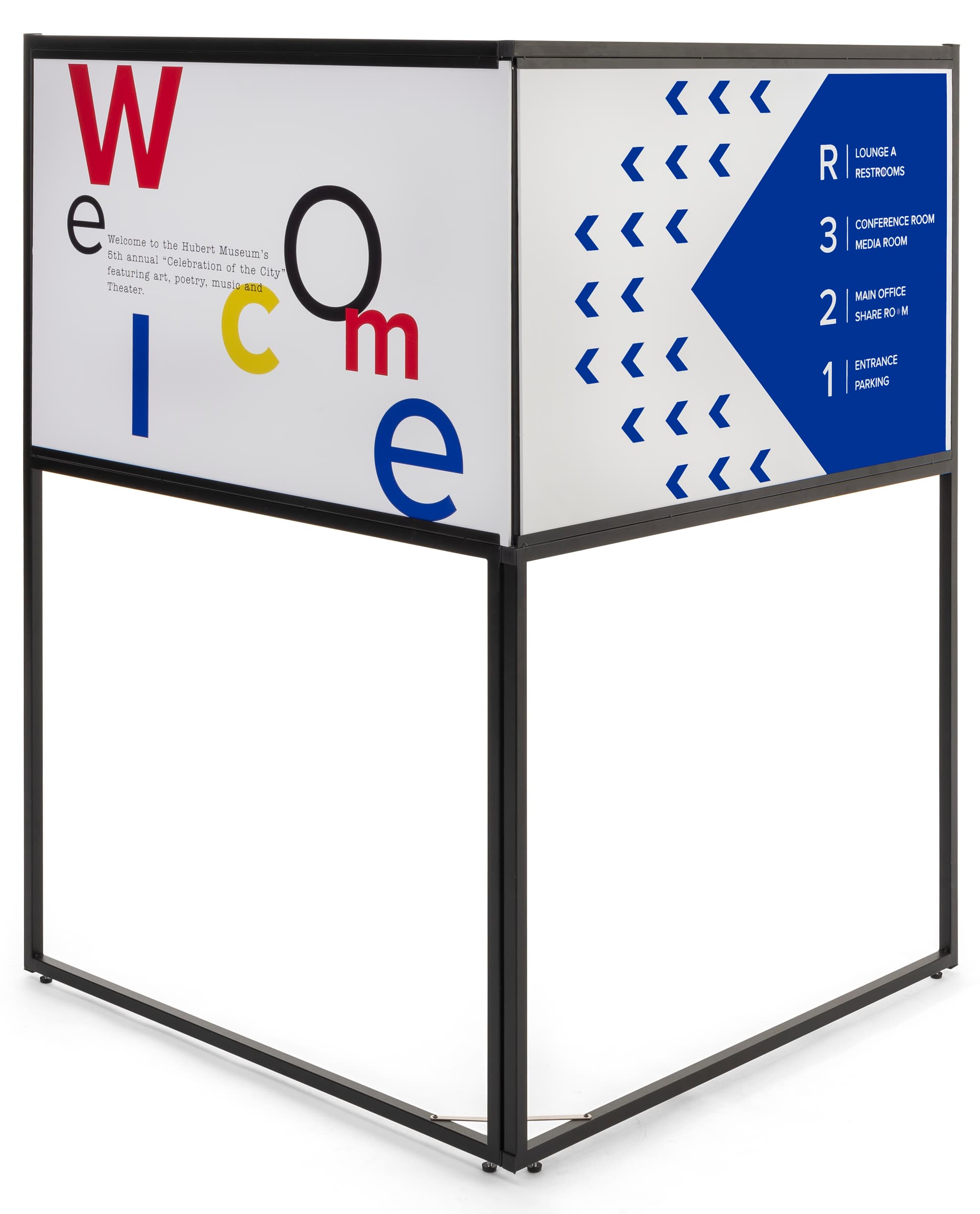 Free standing corner sign frame with 36 x 24 rectangular panels