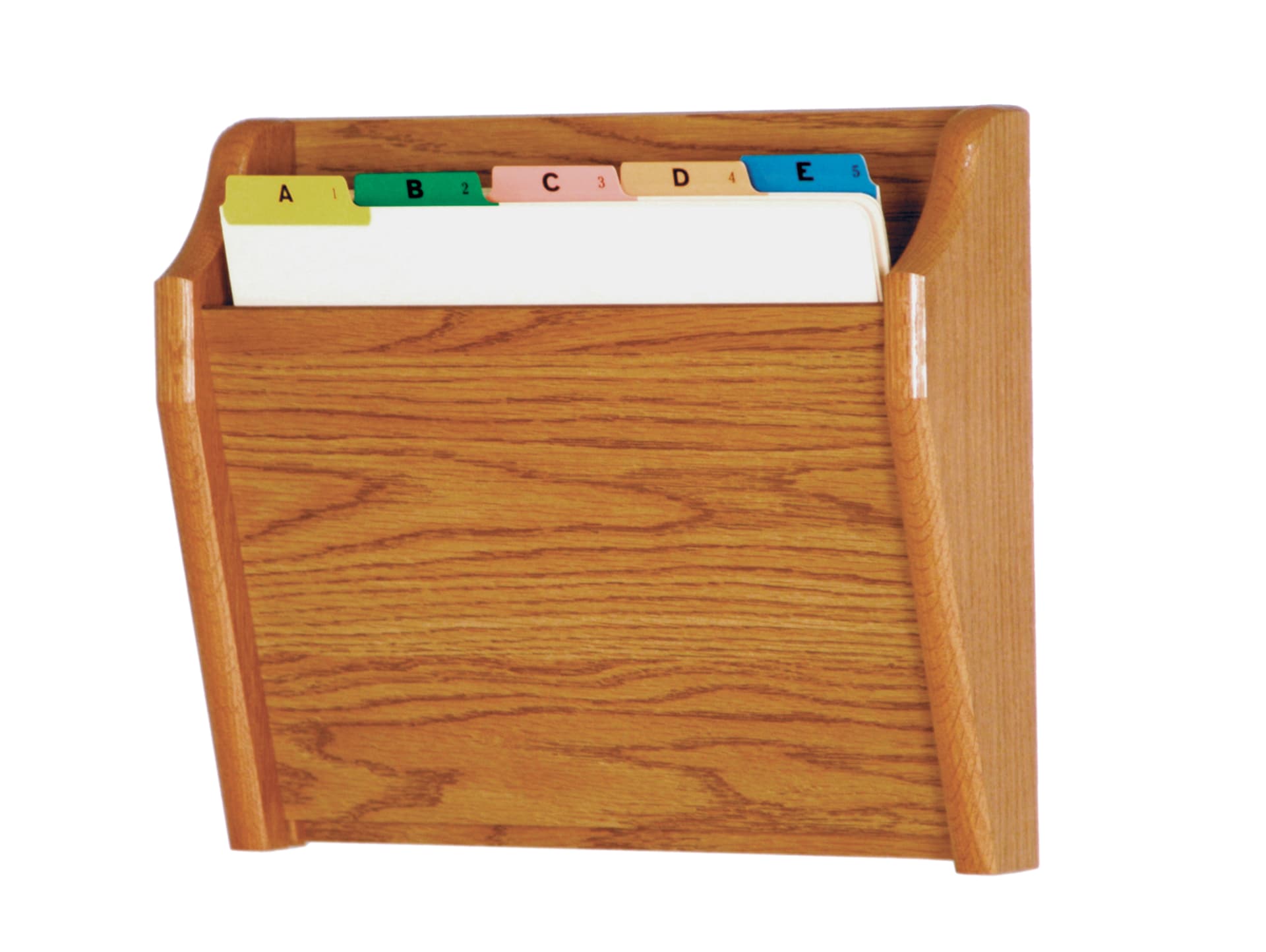 Wood wall mount single file holder in medium oak finish color