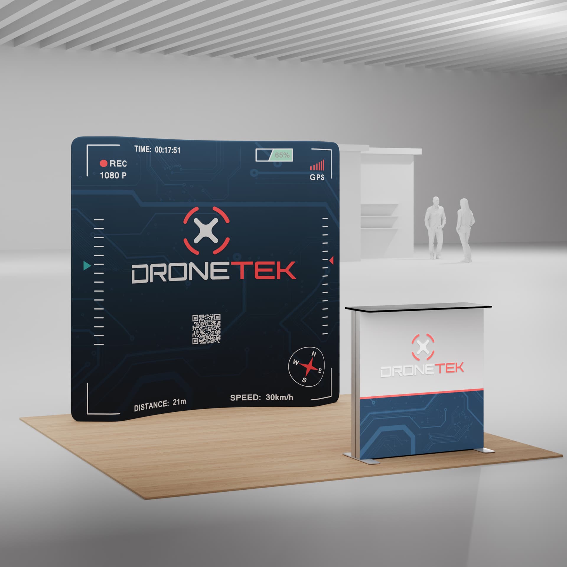 Foam wood floor tiles being utilized in a trade show space