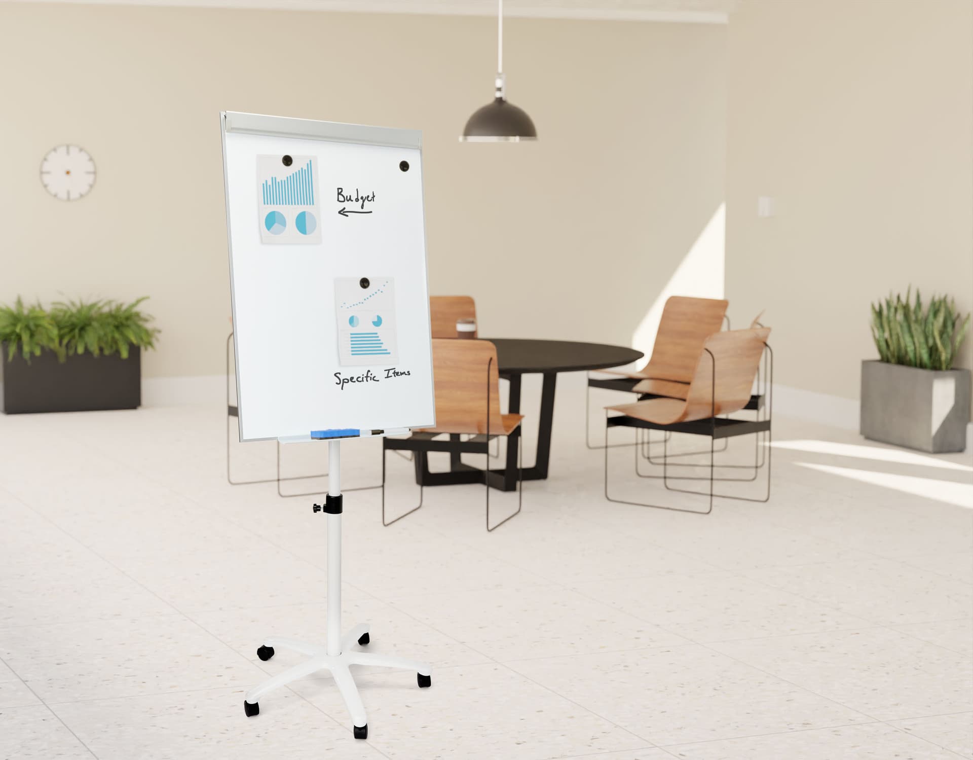 Mobile dry erase board with magnetic writing surface