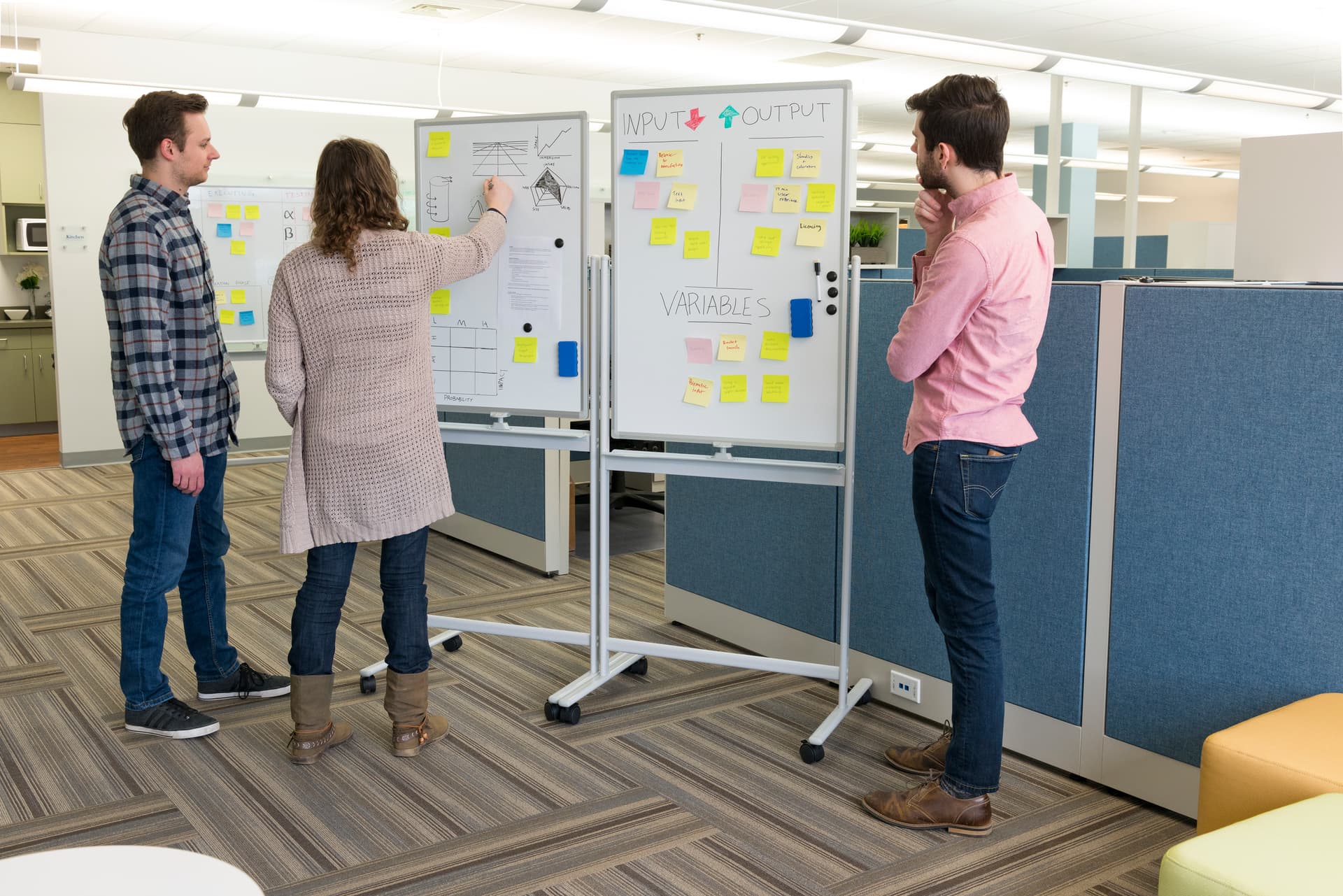 Magnetic whiteboard paired for stand-up meeting