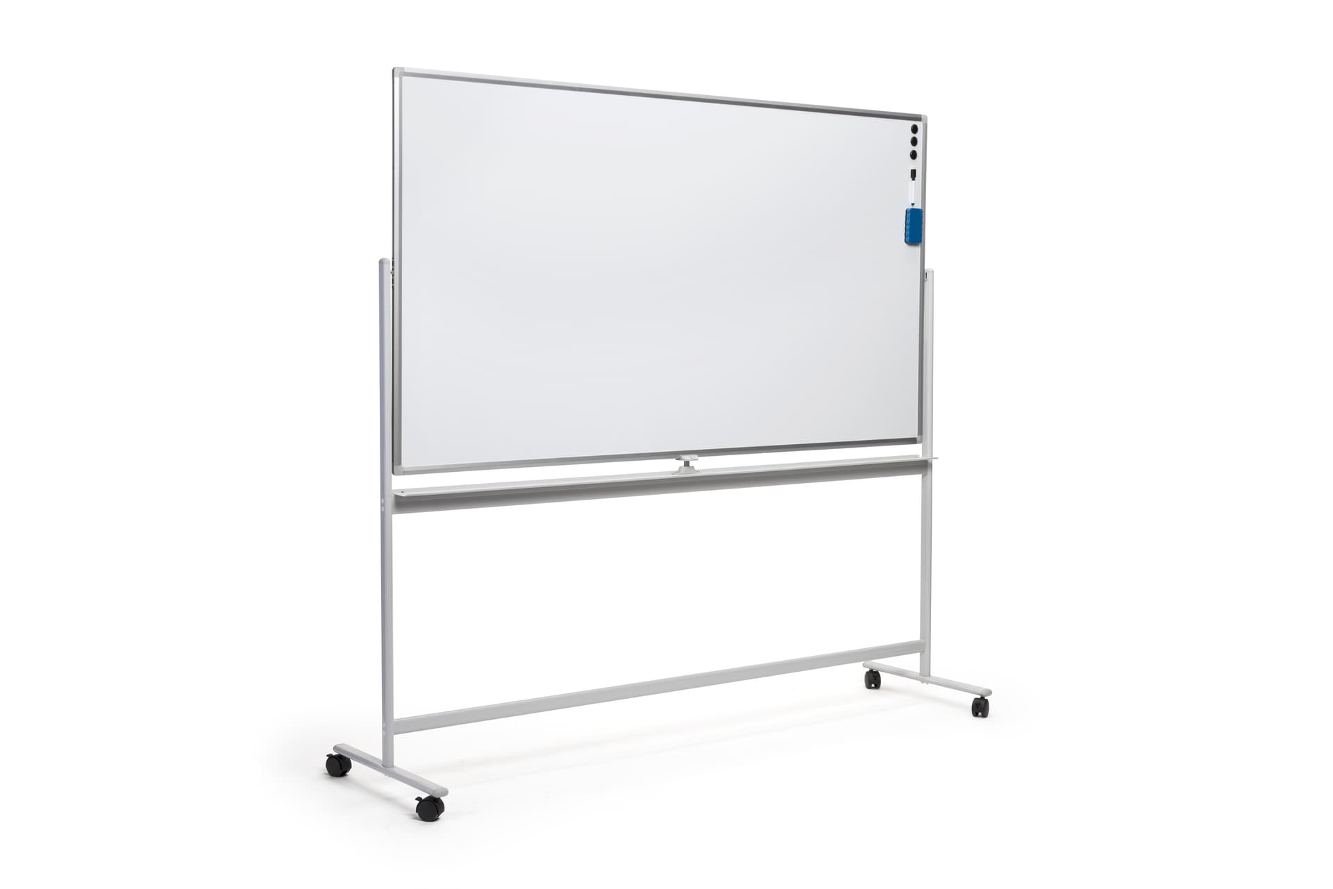 Landscape-oriented whiteboard with wheels