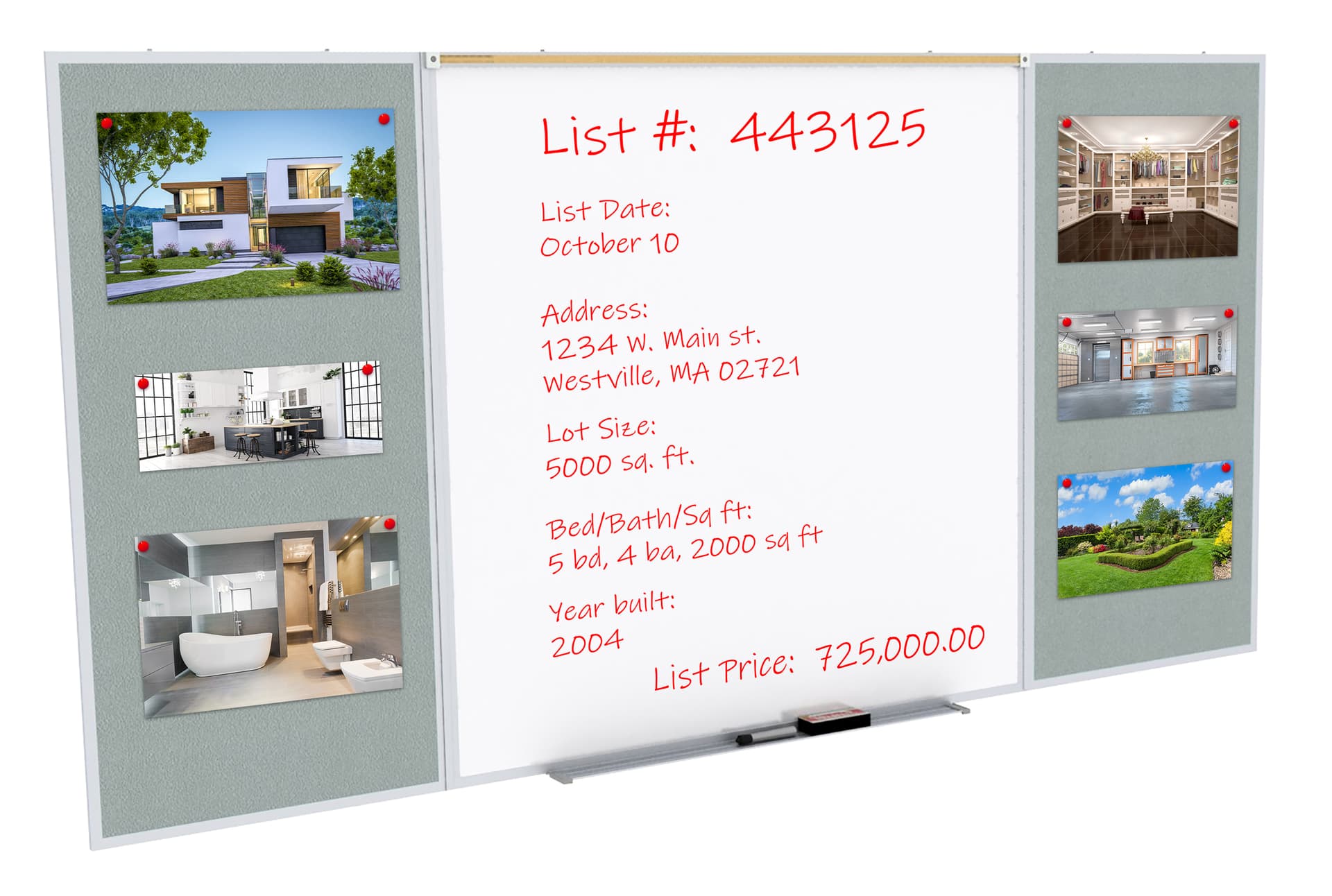 Whiteboard with tack board comes with markers and an eraser