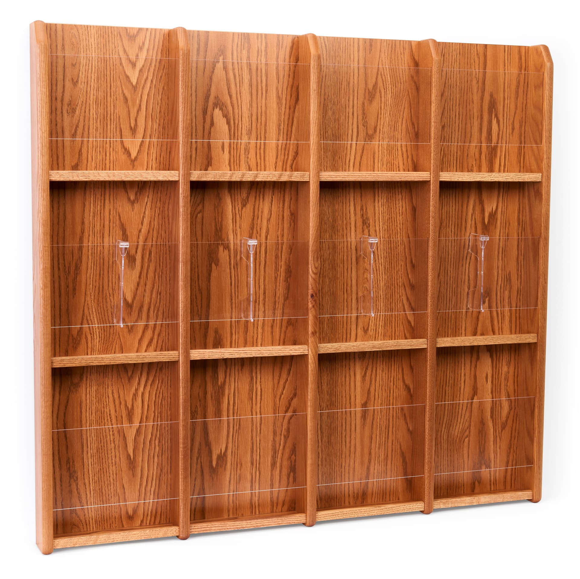 Wall mount brochure and magazine display rack with acrylic front panels 