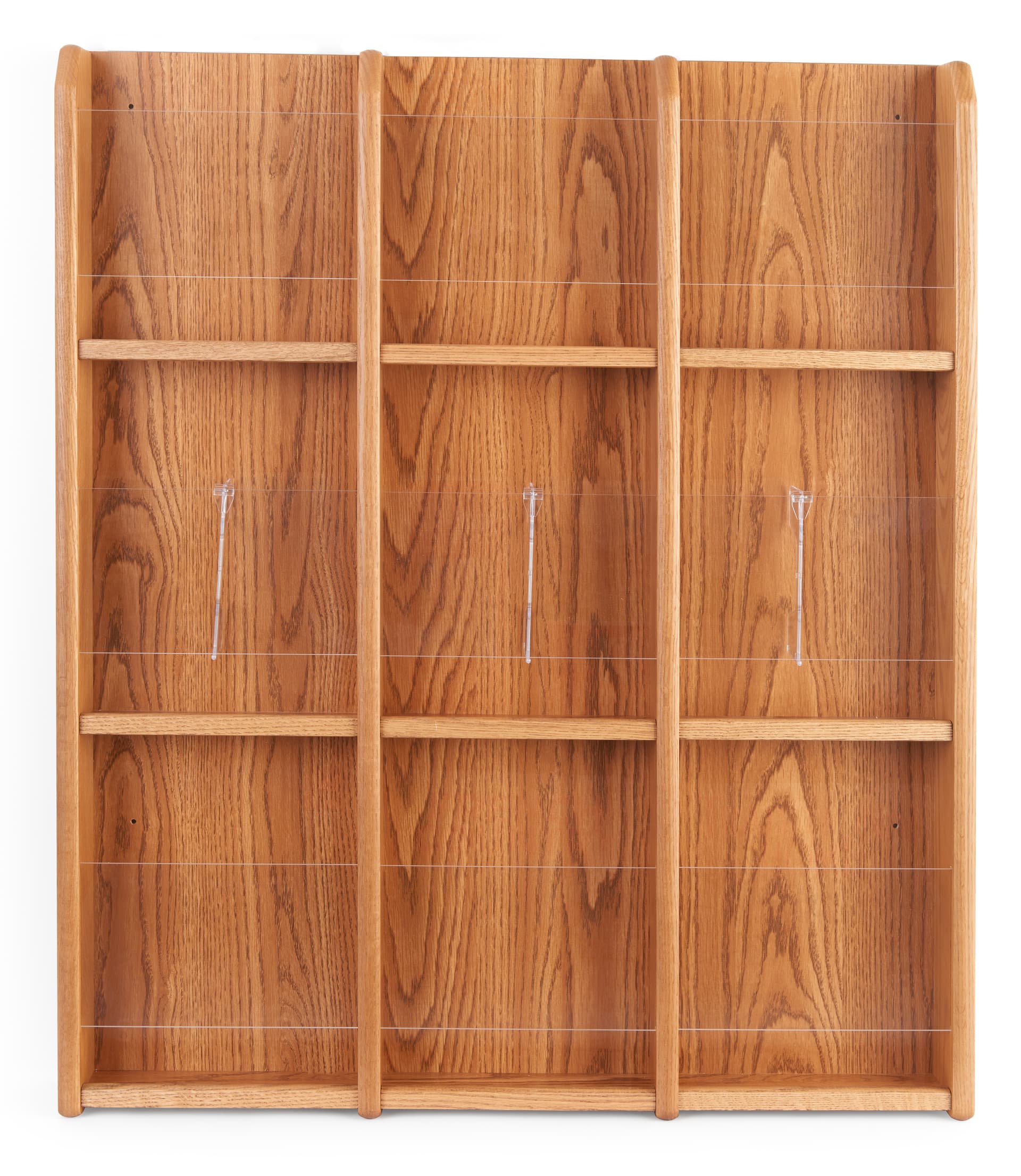 Wall hanging 9 magazine display with clear acrylic front pockets 