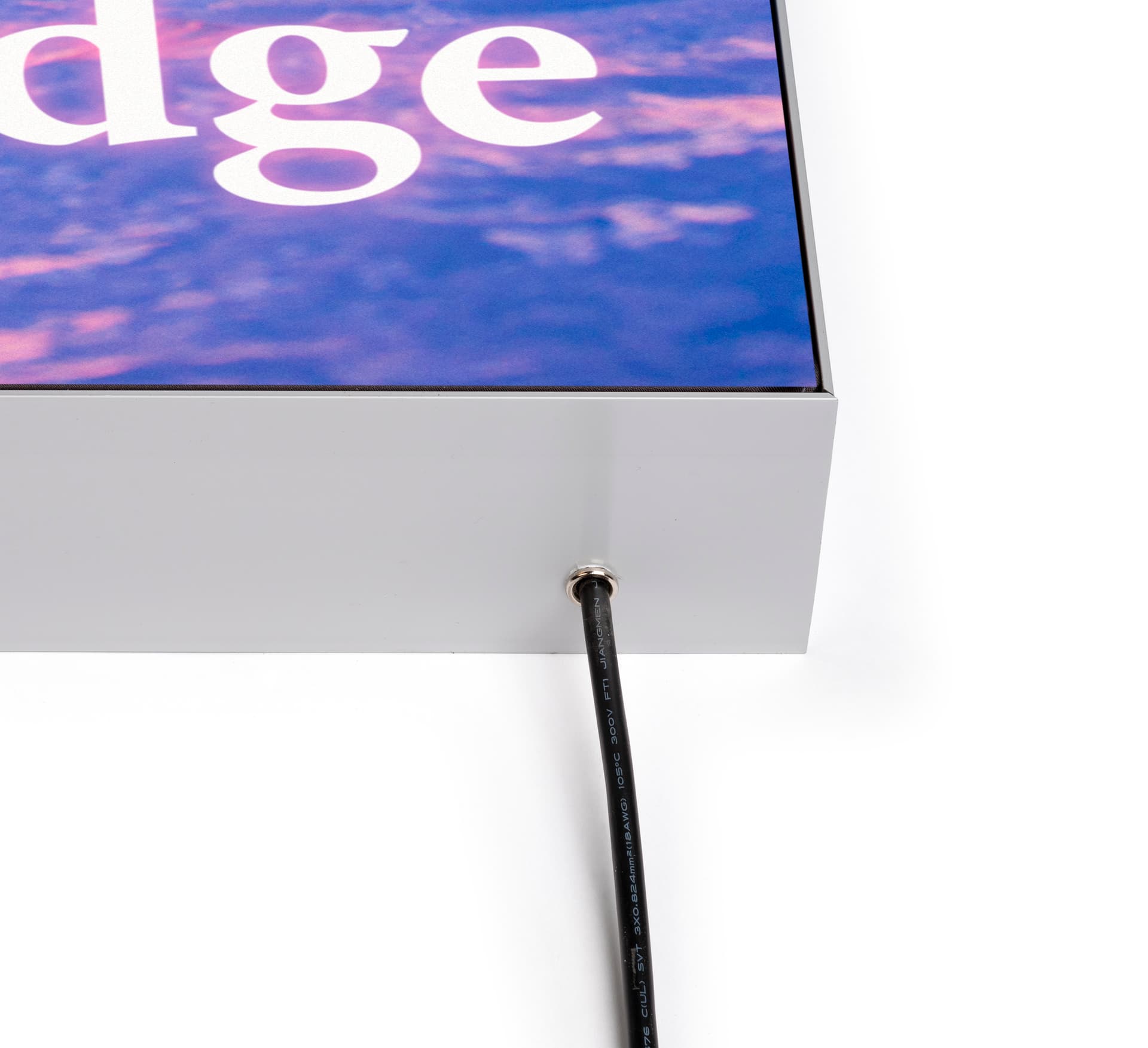 LED SEG fabric light box for wall with cord exit on base