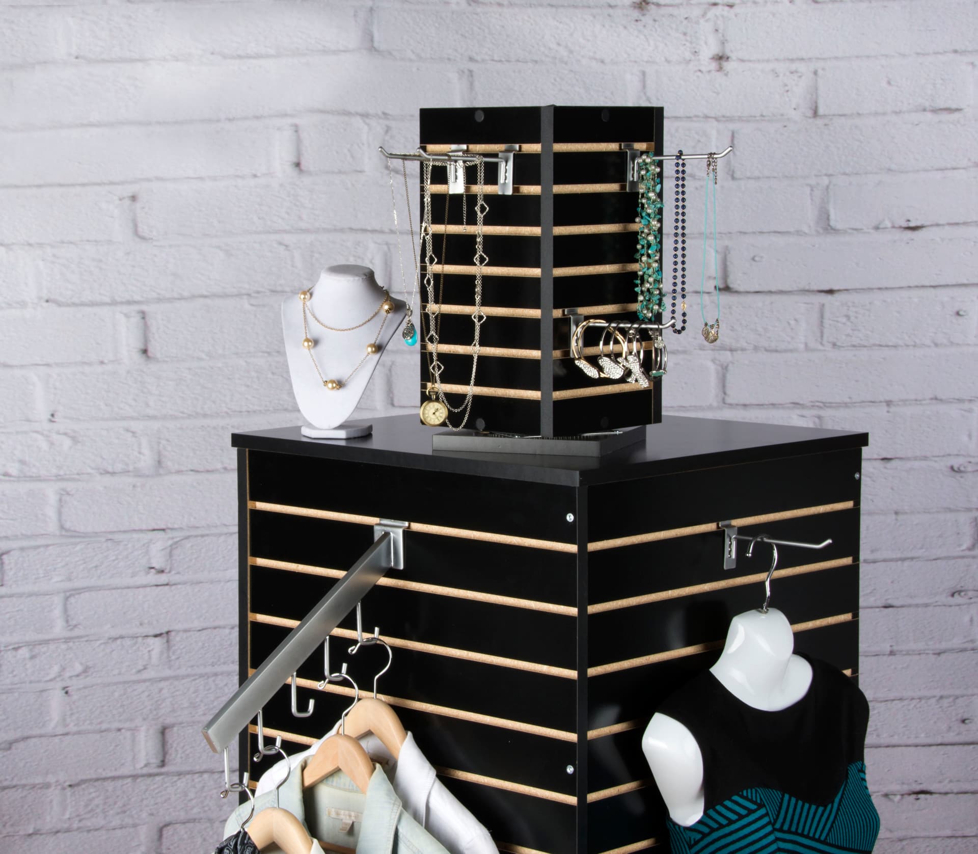 Slatwall Countertop Cube in Retail Environment