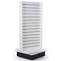 Slatwall Kiosk, I-Shaped, 2 Sides, Rotating, Base Wheels - White