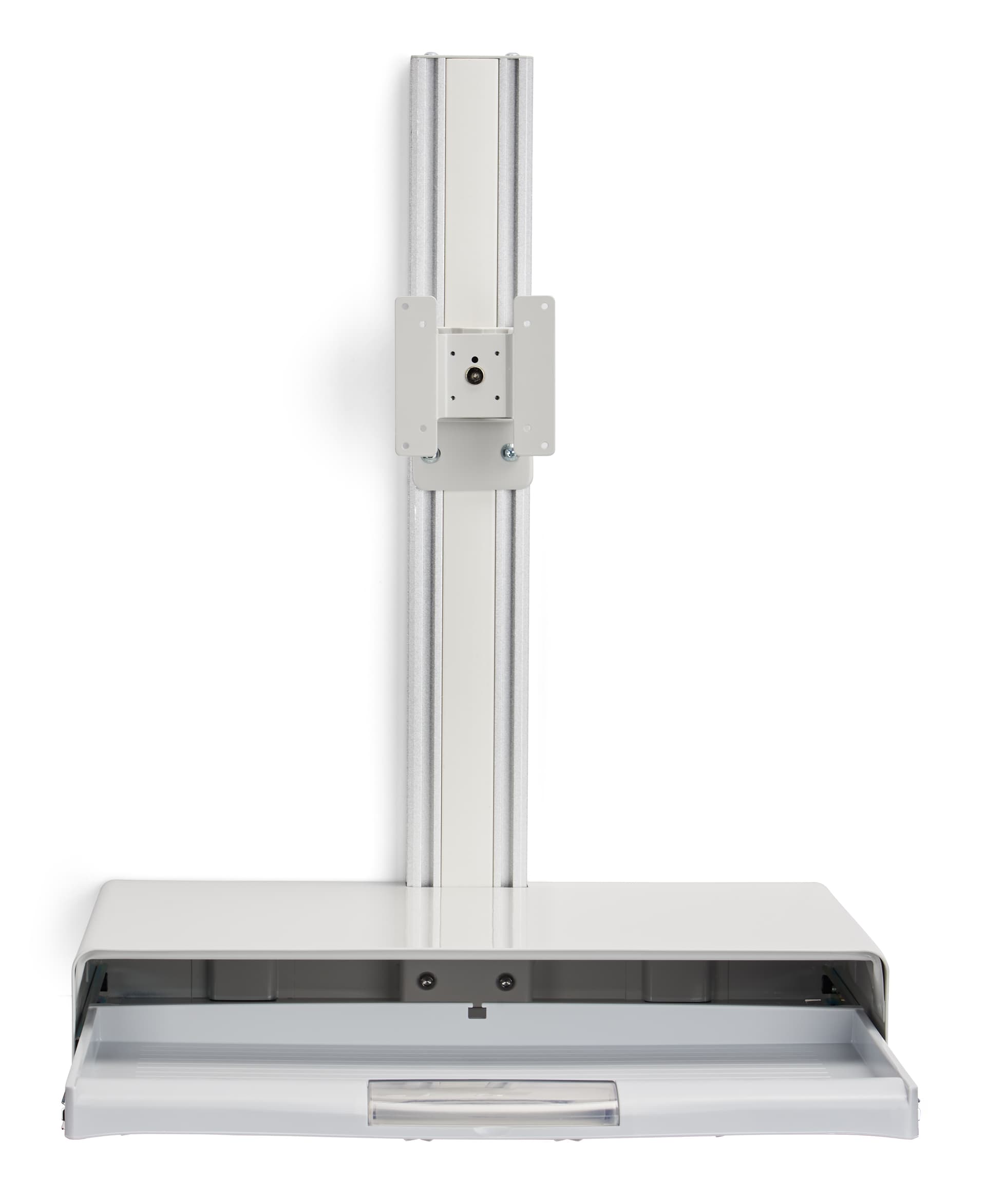 Monitor and keyboard wall mount with a compartment to store pens 