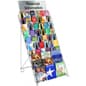 10-Tiered Wire Literature Floor Stand, 4"/8.5"w, Open Shelves, Header - Black