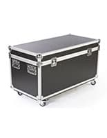 Storage case with wheels and silver trim