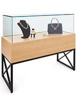 Glass display case with drawers and tempered glass