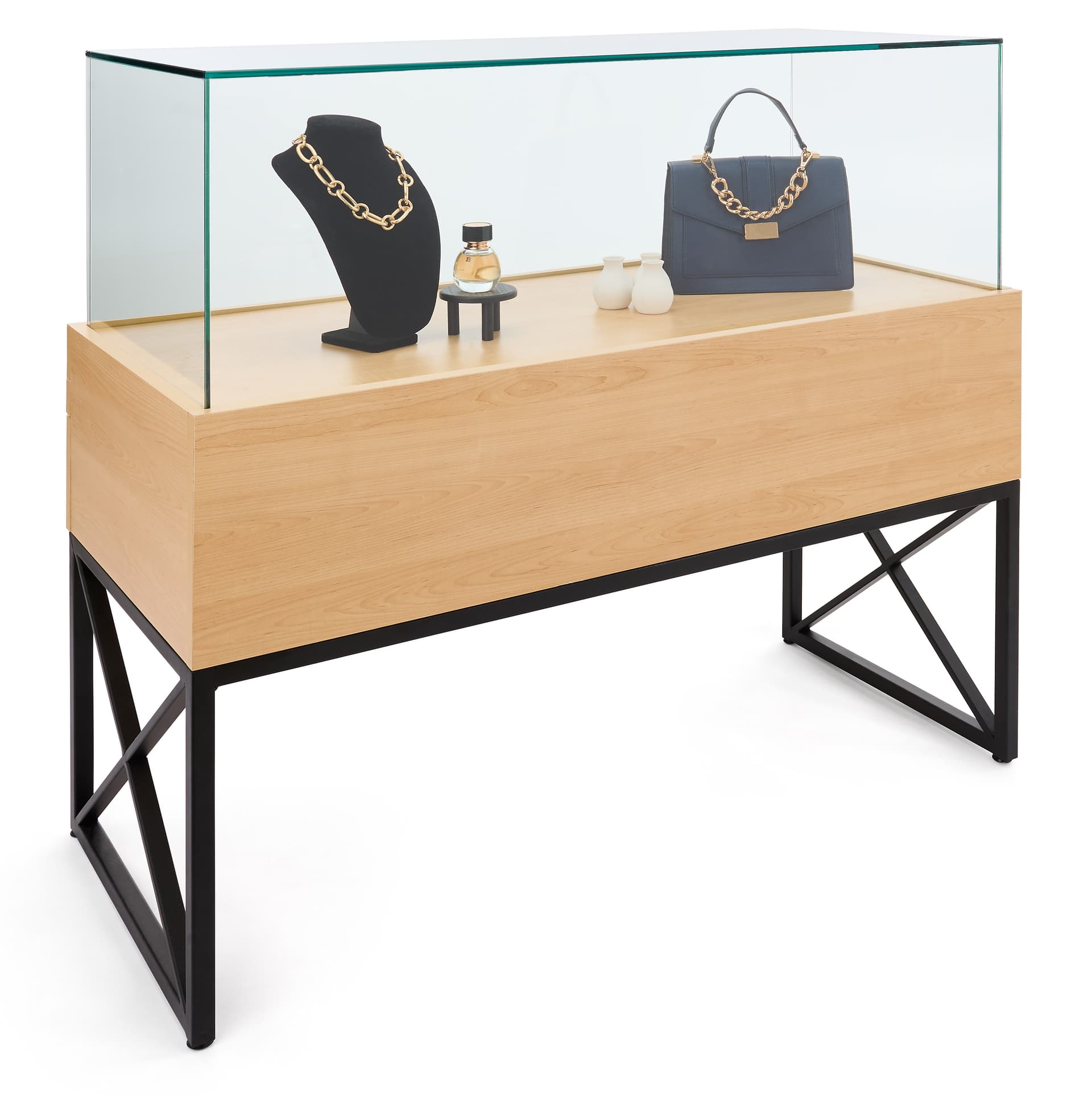 Glass display case with drawers with melamine material 