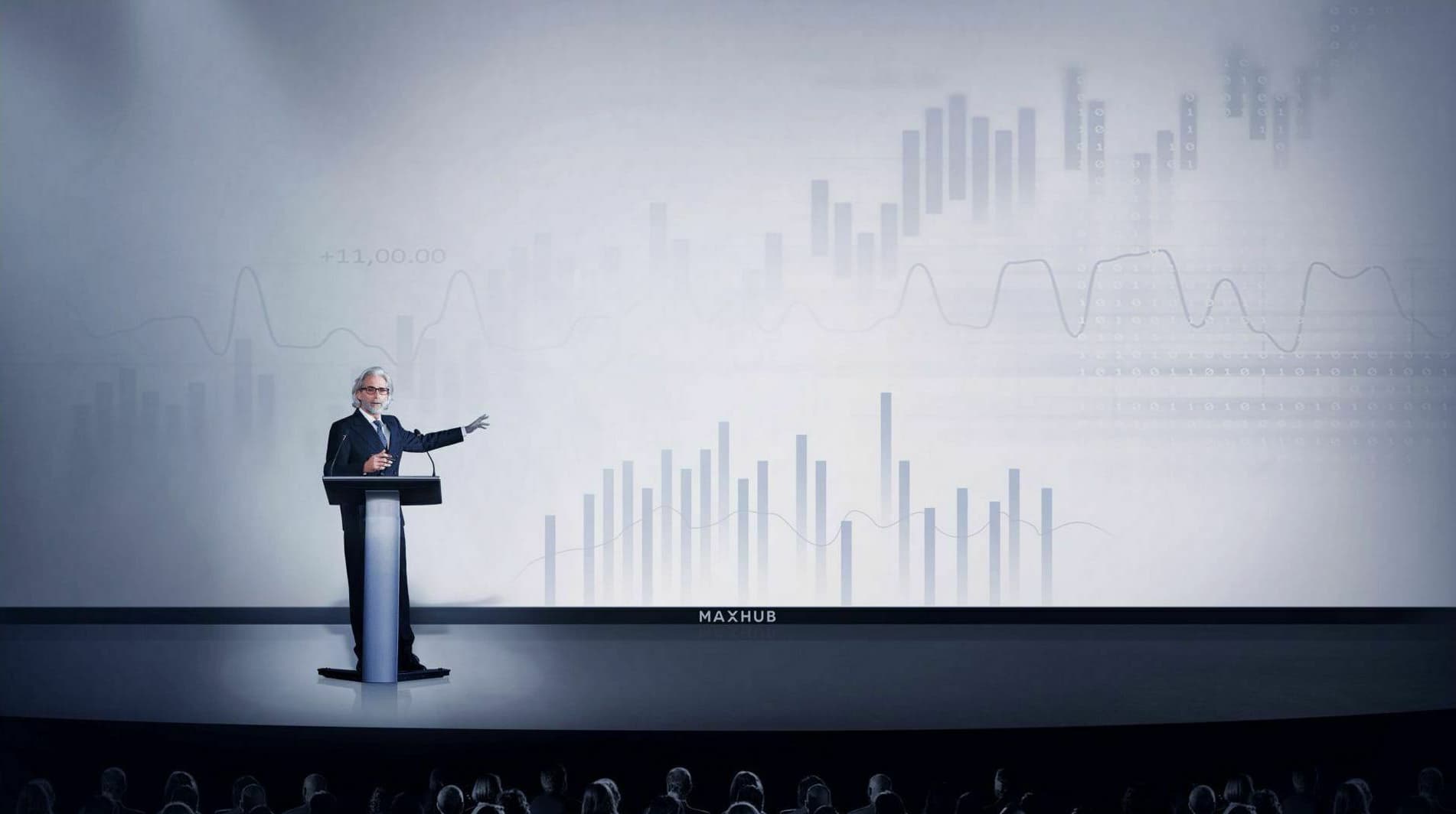 Smart digital podium wirelessly connected to a screen to showcase the presentation