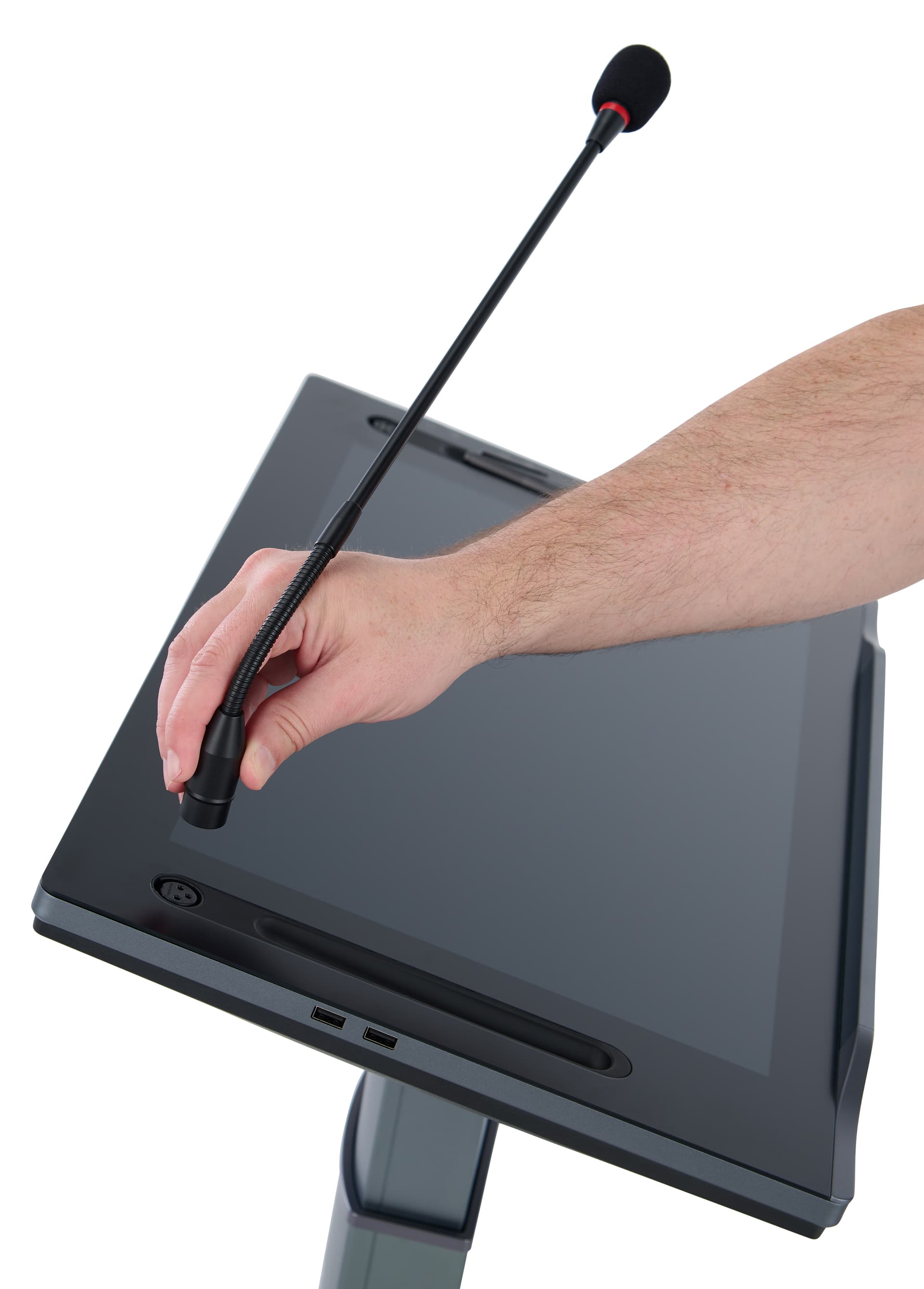 Smart digital podium with two included gooseneck microphones 