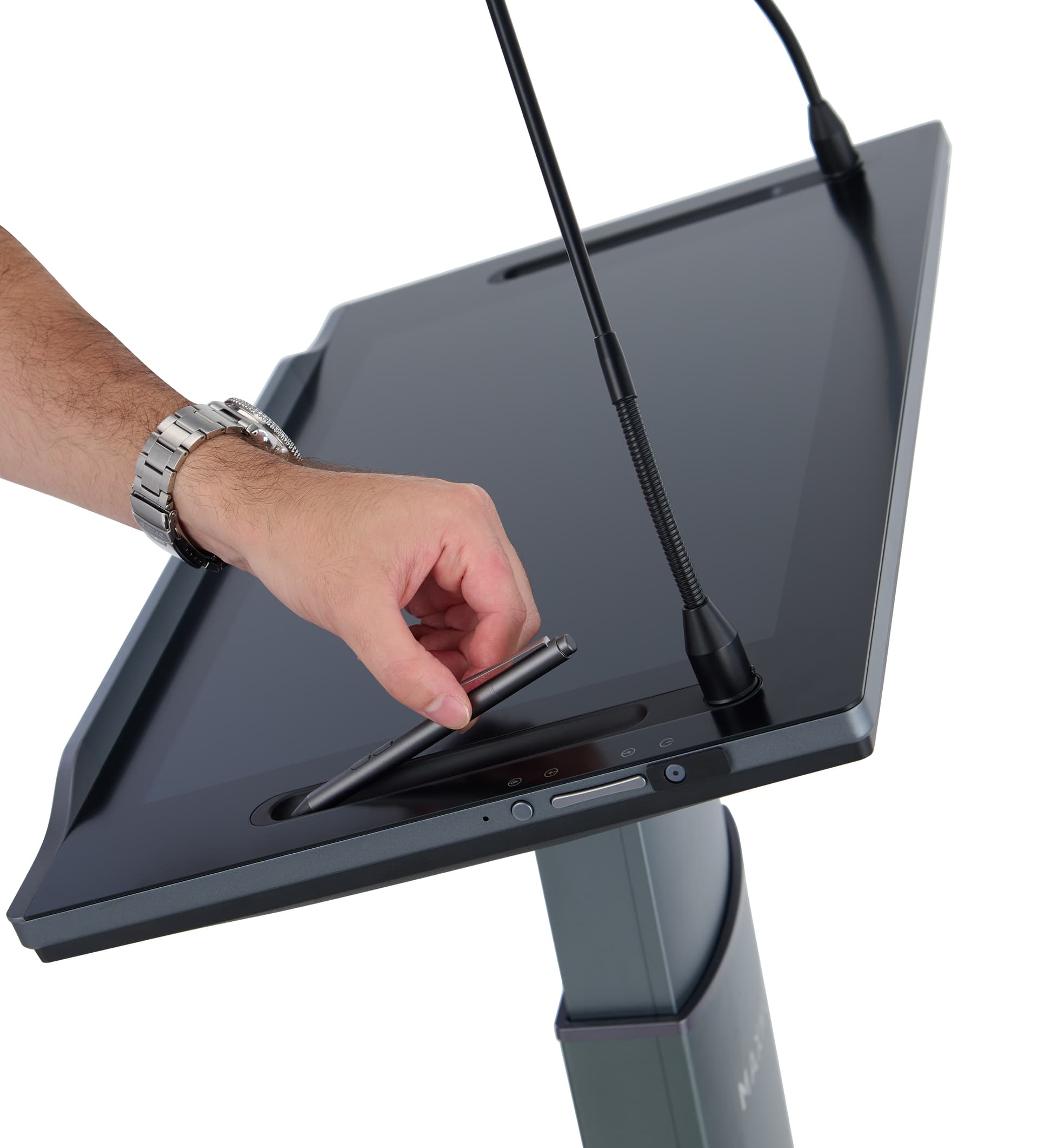 Smart digital podium with magnetic spot for included stylus