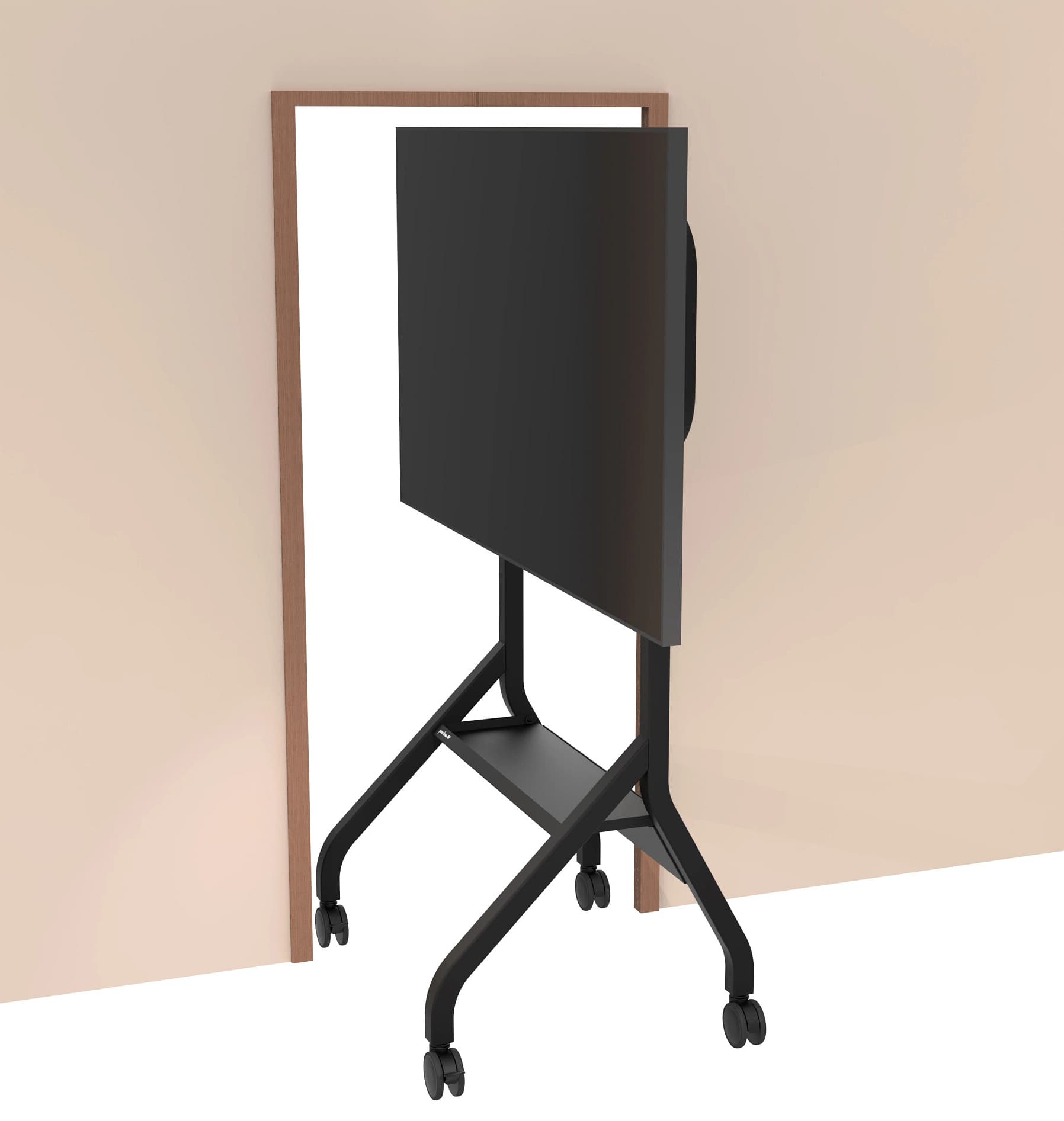 Rolling flat panel TV cart can easily fit through most standard sized doorways 
