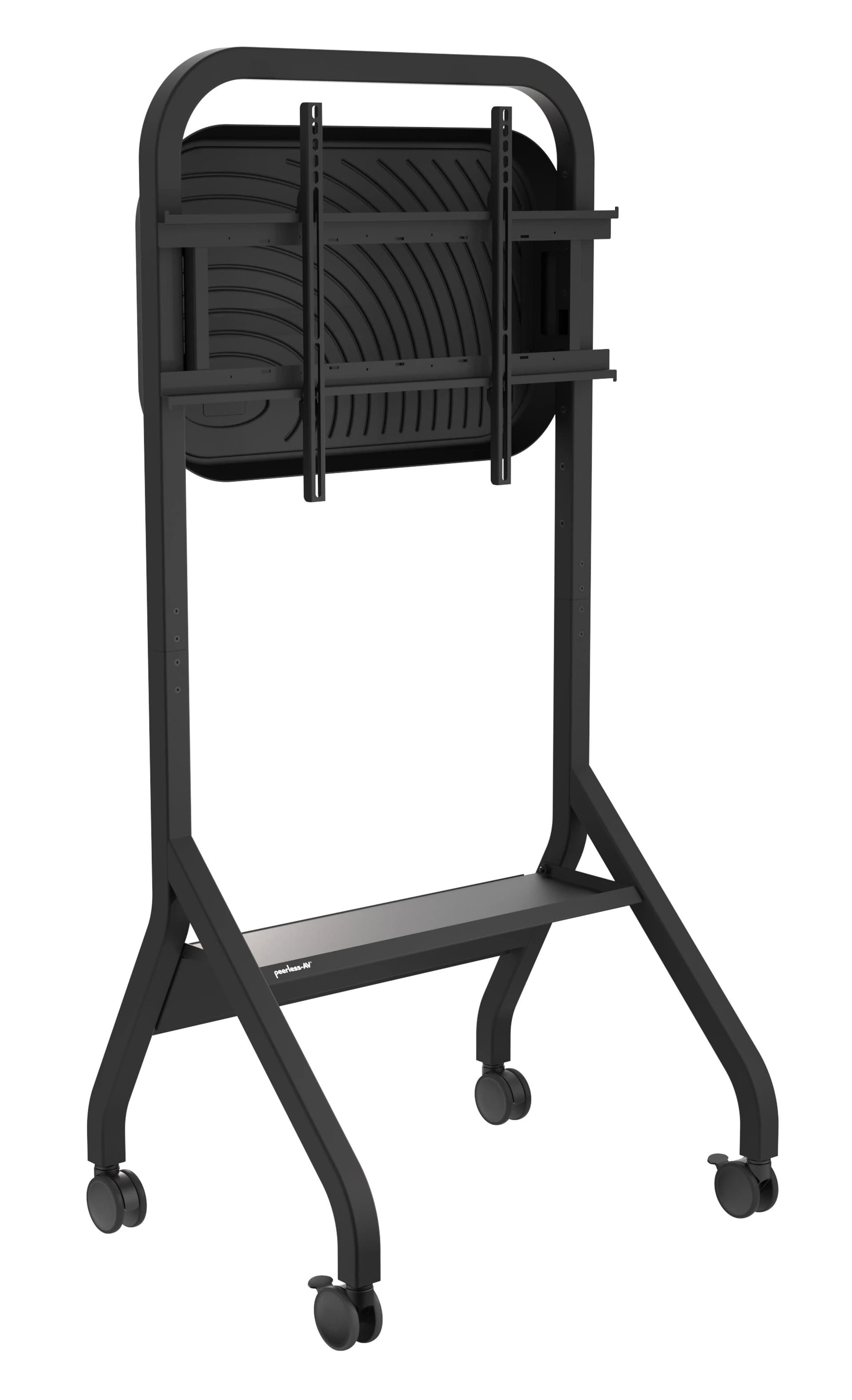Rolling flat panel TV cart showcasing the floor stand without any monitor mounted on it