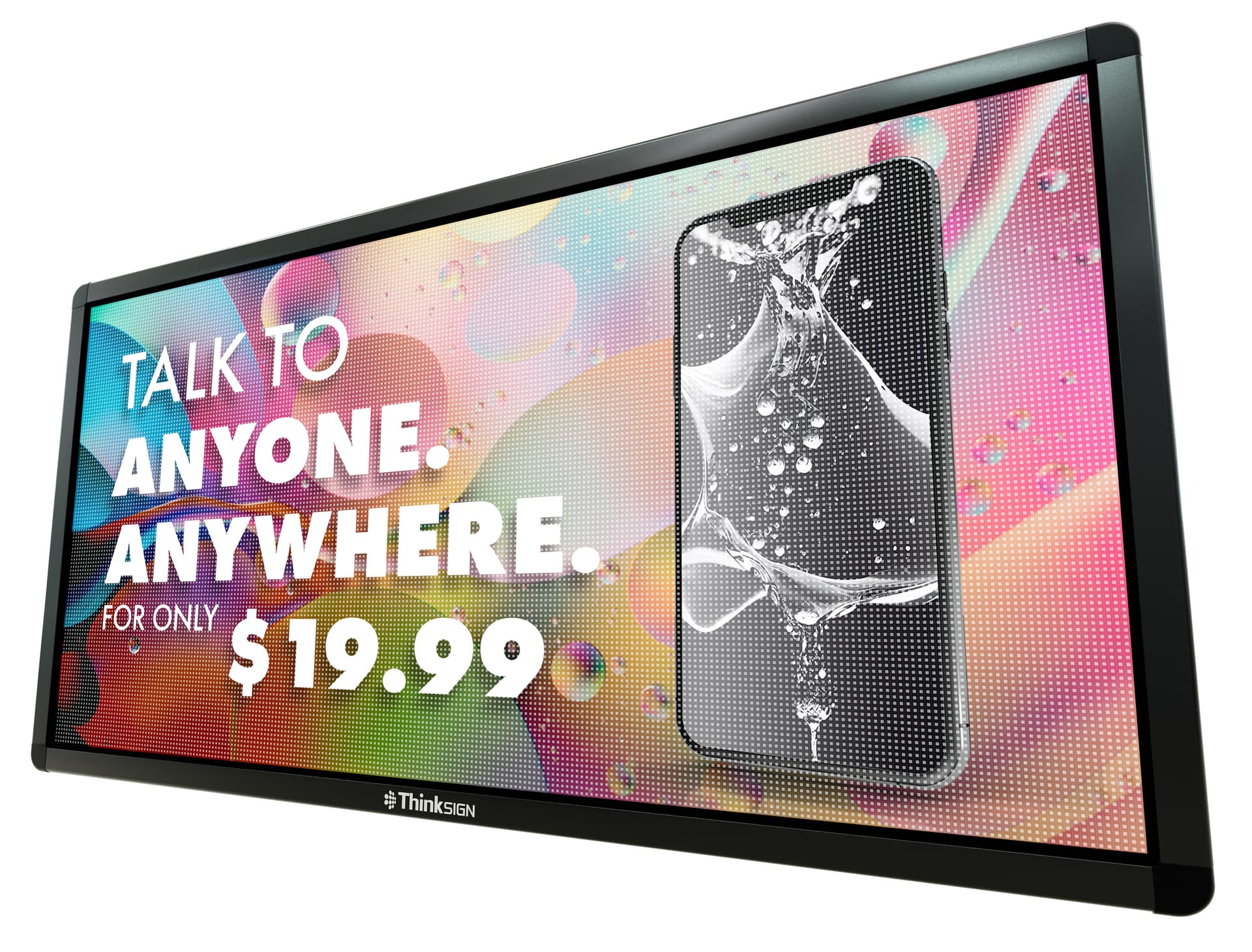 ThinkSign LED window sign with overall dimensions of 27 inches in width by 15 inches in height