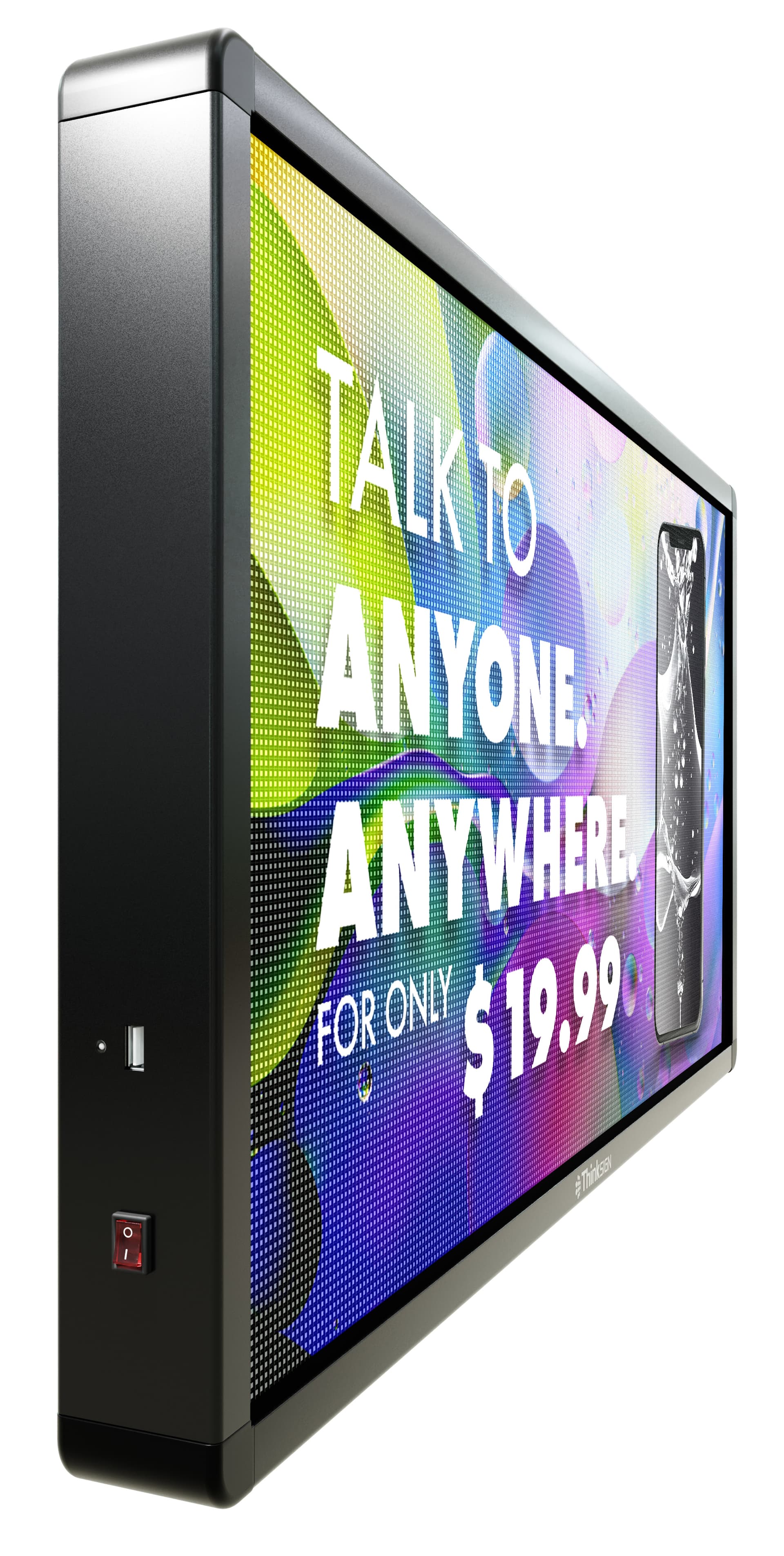 ThinkSign LED window sign showcasing a side angle showcasing how compact and sleek this unit is