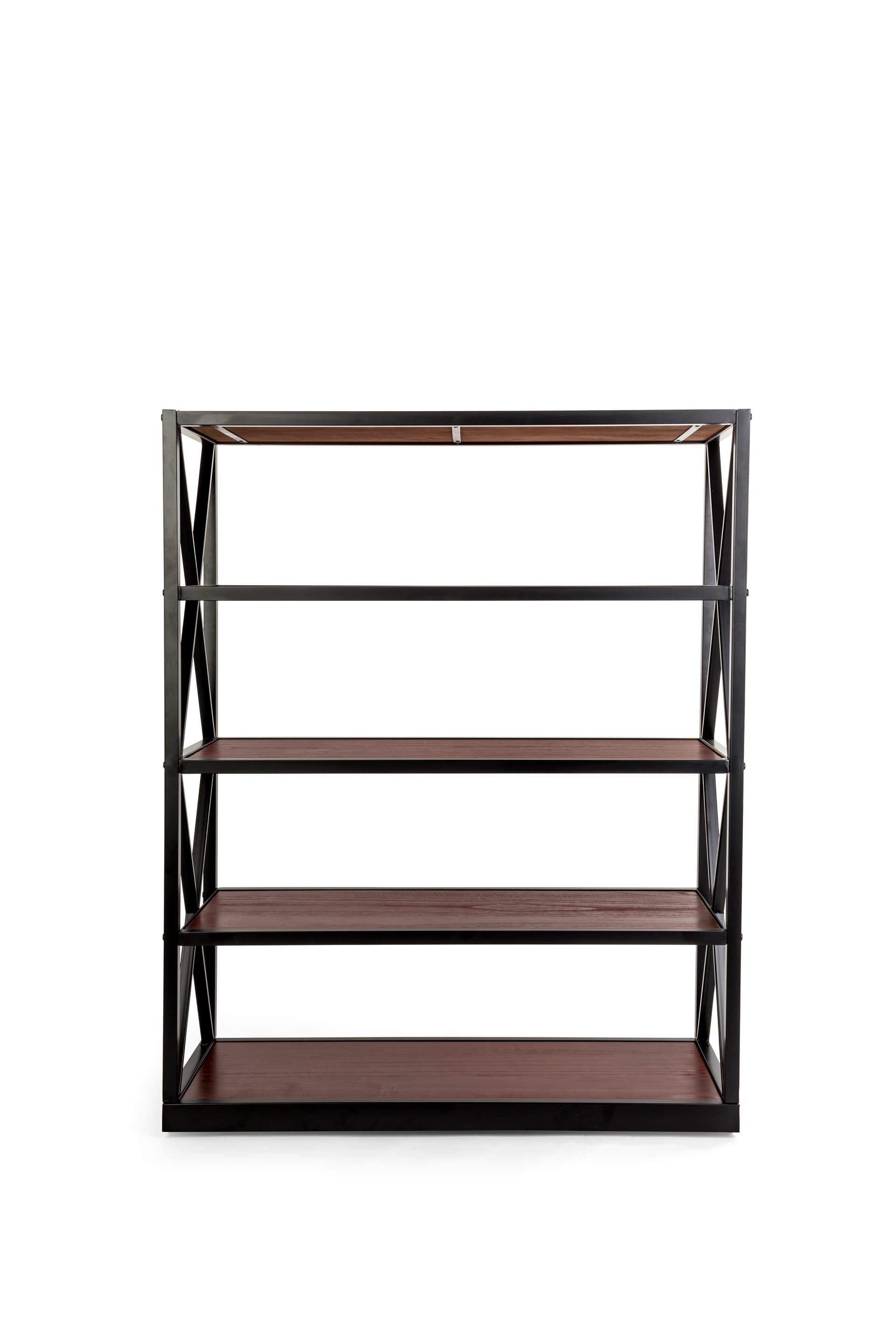 5-tier dark wood and metal display shelving