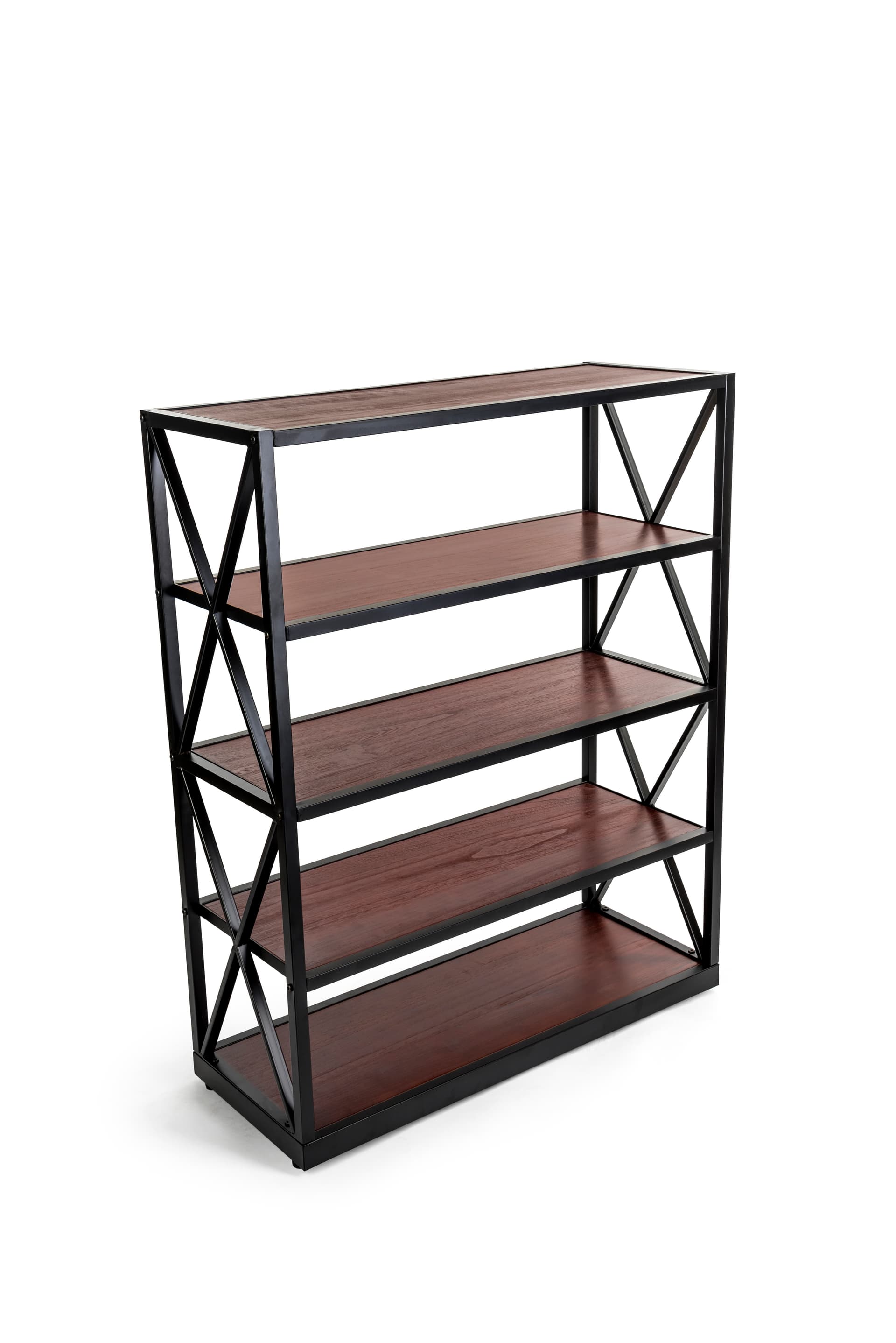 eye-catching wood and metal display shelving