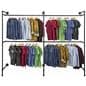 Industrial Wall Display Pipe Rack Showcasing Hanging Shirts