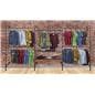Pipe Outrigger Retail Wall System Showcasing Clothing on Brick Background