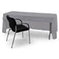 Grey 3-sided event table cloth with room for seating and storage