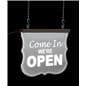 Edge lit open signage with 16 inch wide by 11 inch tall measurements 