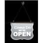 Edge lit open signage with white illuminated light design