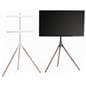 Wooden tripod TV stand in semi-gloss white metal and light wood color