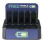 Portable battery dock charging station with custom-printed graphics on the base and top header