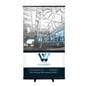 Budget narrow base retractable banner stand measures 47 inches wide 