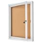 This enclosed aluminum bulletin board has a single door
