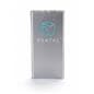 Silver branded power bank with company logo