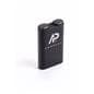Black power bank with earbuds gift set with promotional custom graphics
