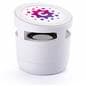 White promotional wireless charger with Bluetooth speaker and custom logo printing 