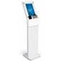 white cell phone charging station with sign for lobby