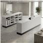 Register stand with recessed top shown in a salon-type setting
