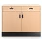 Flat top sales counter with lockable storage secures cash and other valuables behind lock and key