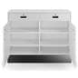 Flat top sales counter with lockable storage has swing-open doors