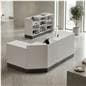 Flat top sales counter with lockable storage as part of a larger cash wrap configuration