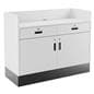 Recessed top sales counter with lockable storage features satin white finish